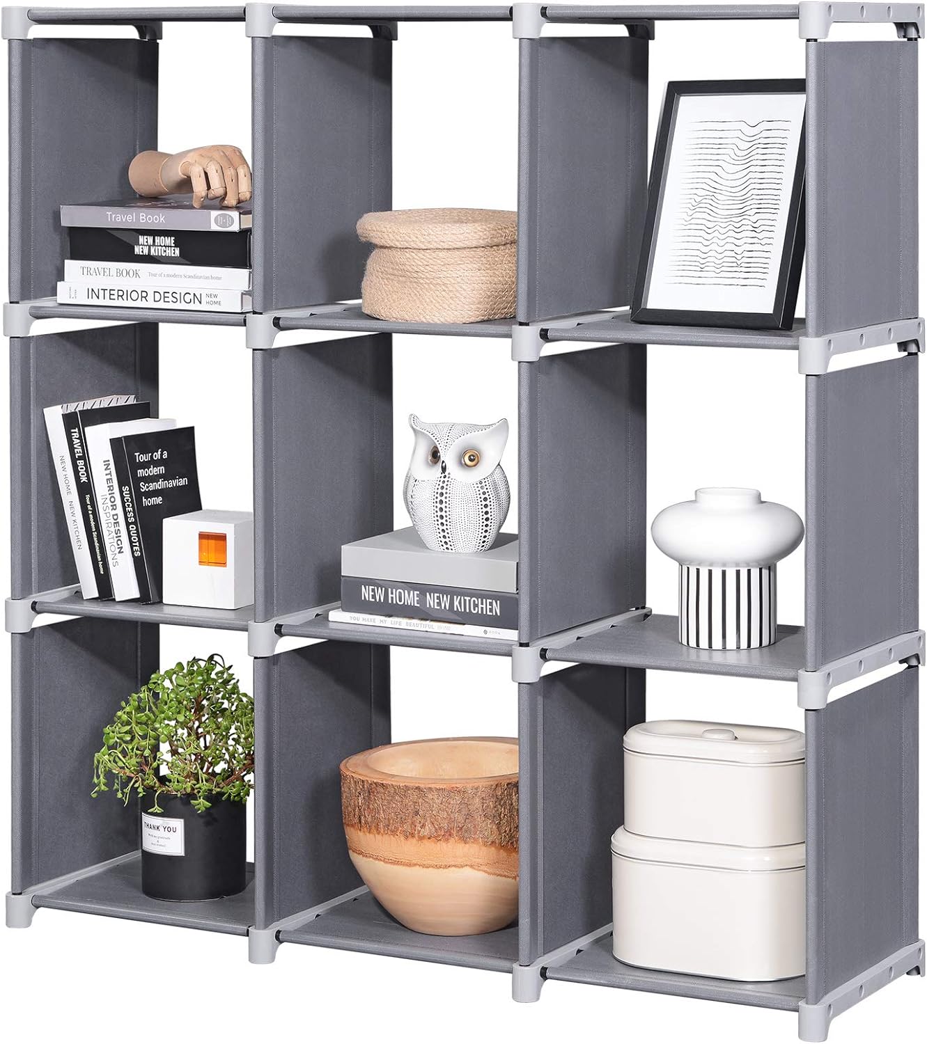 SONGMICS 9-Cube DIY Storage Shelves, Open Bookshelf, Closet Organizer Rack, Non-Woven Fabric Cabinet, Gray ULSN45GY