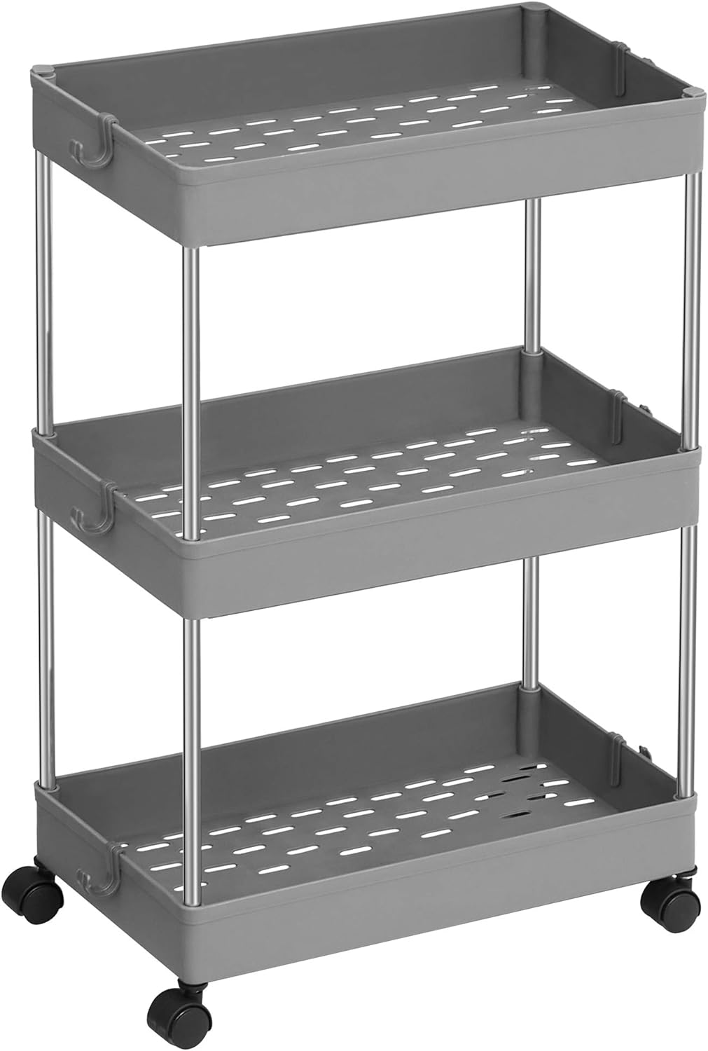 Songmics 3-Tier Rolling Cart, Storage Cart with Wheels, Space-Saving Rolling Storage Cart, for Bathroom, Kitchen, Living Room, Office, 8.7 x 15.7 x 23.6 Inches, Grey UKSC009G01