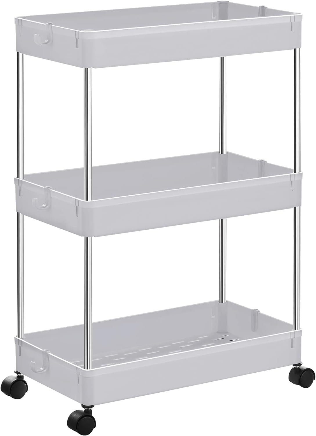 Songmics 3-Tier Rolling Cart, Storage Cart with Wheels, Space-Saving Rolling Storage Cart, for Bathroom, Kitchen, Living Room, Office, 8.7 x 15.7 x 23.6 Inches, White UKSC009W01