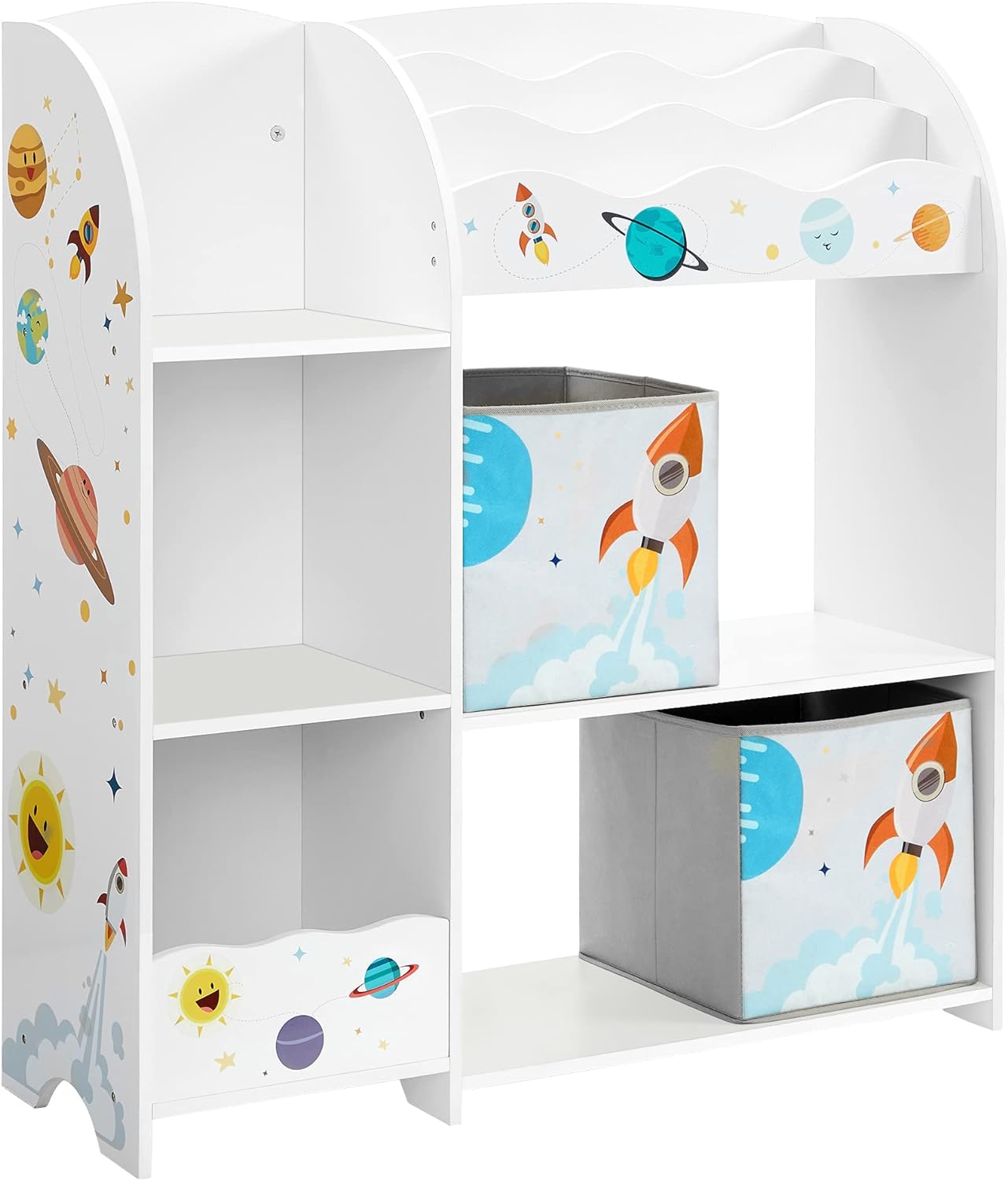 SONGMICS Toy and Book Organizer for Kids, Storage Unit with 2 Storage Boxes, for Playroom, Childrens Room, Living Room, White UGKR42WT, 93 x 30 x 100 centimeters