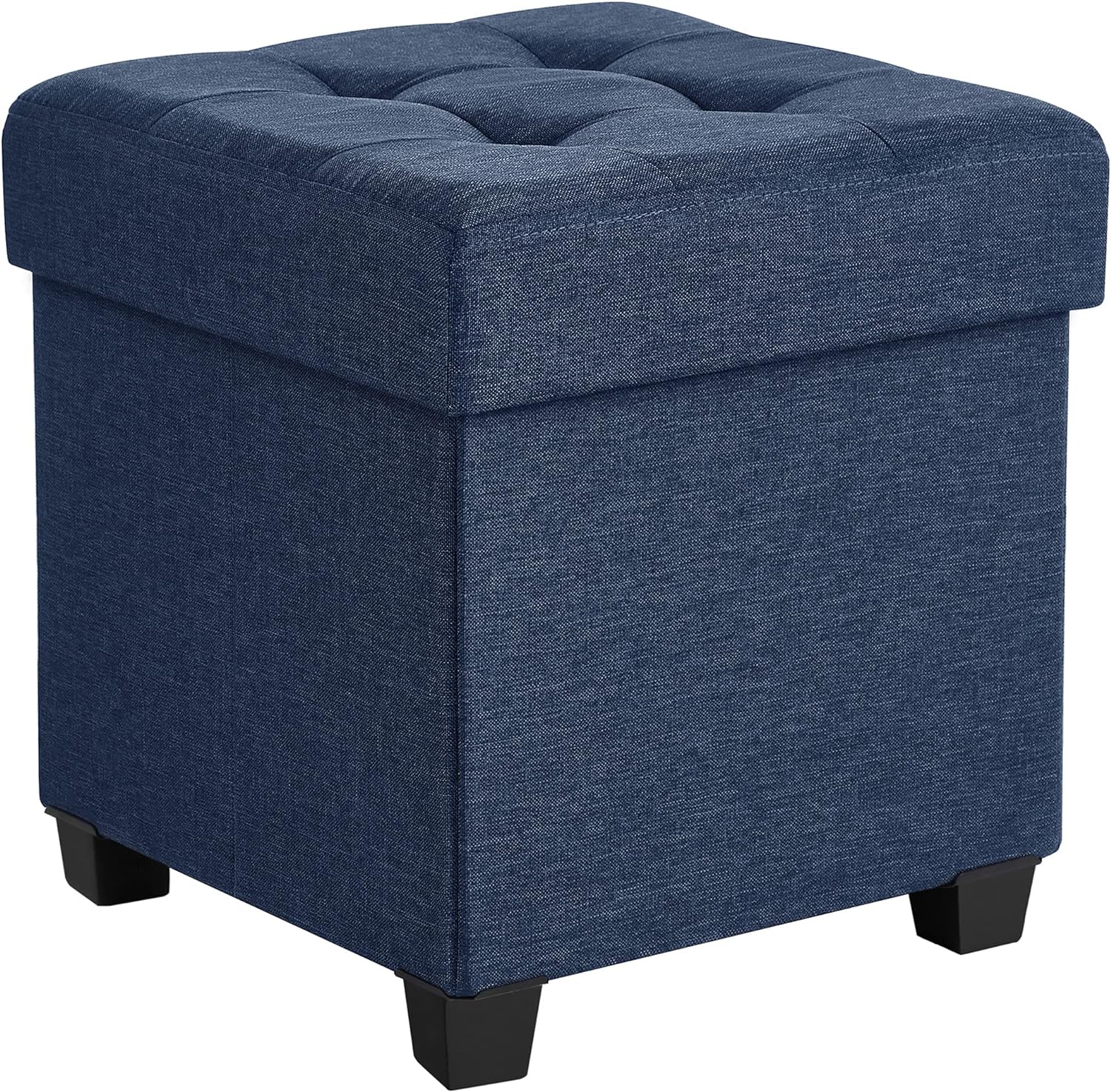 SONGMICS Storage Ottoman, Folding Storage Bench, Ottoman with Storage, Storage Ottoman Bench, for Living Room, Bedroom, 15 x 15 x 15.7 Inches, Dark Blue ULSF14IN