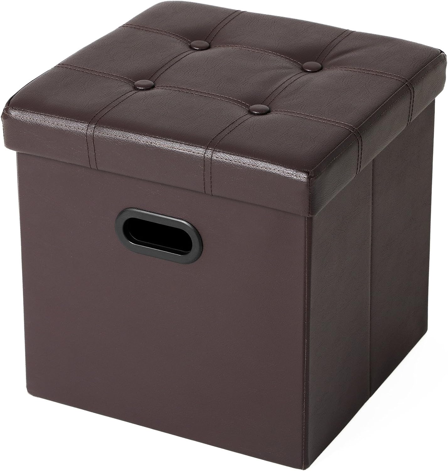 SONGMICS 15 Inches Folding Storage Ottoman, Cube Footrest, Puppy Step, Coffee Table with Hole Handles, Max. Static Load 660 lb, Faux Leather, Brown ULSF30Z