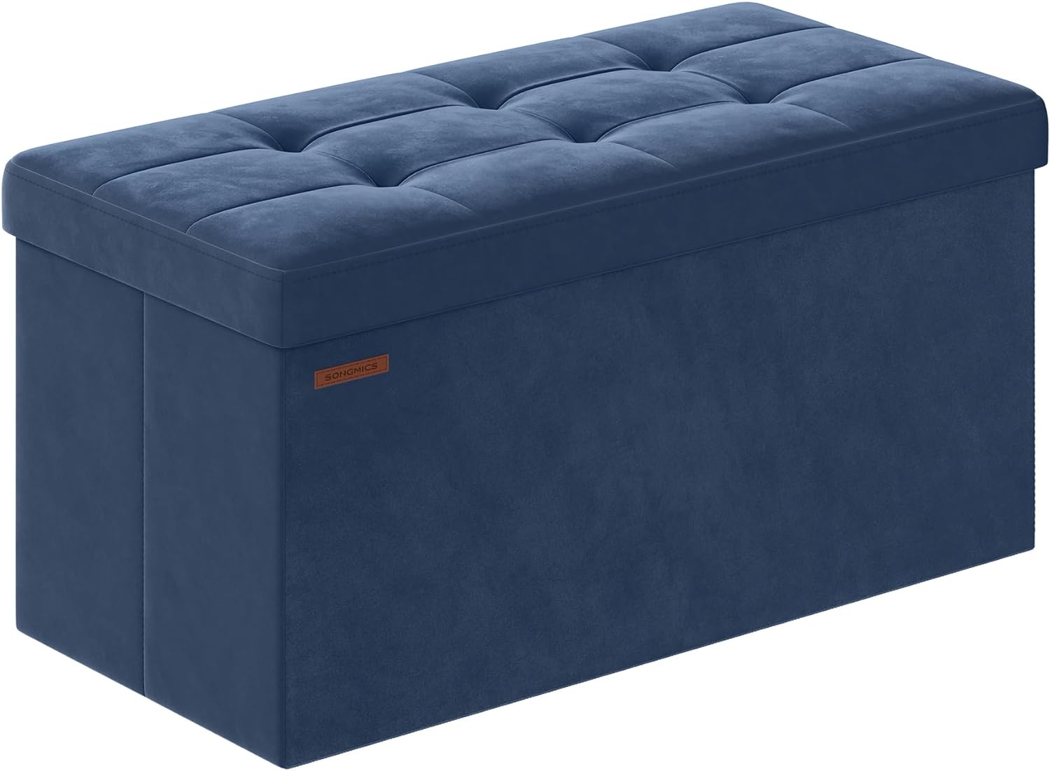 SONGMICS Storage Ottoman, Foldable Velvet Storage Bench, 2 Extra Storage Boxes, 15 x 30 x 15 Inches, 660 lb Load Capacity, for Entryway, Living Room, Bedroom, Midnight Blue ULSF247Q01