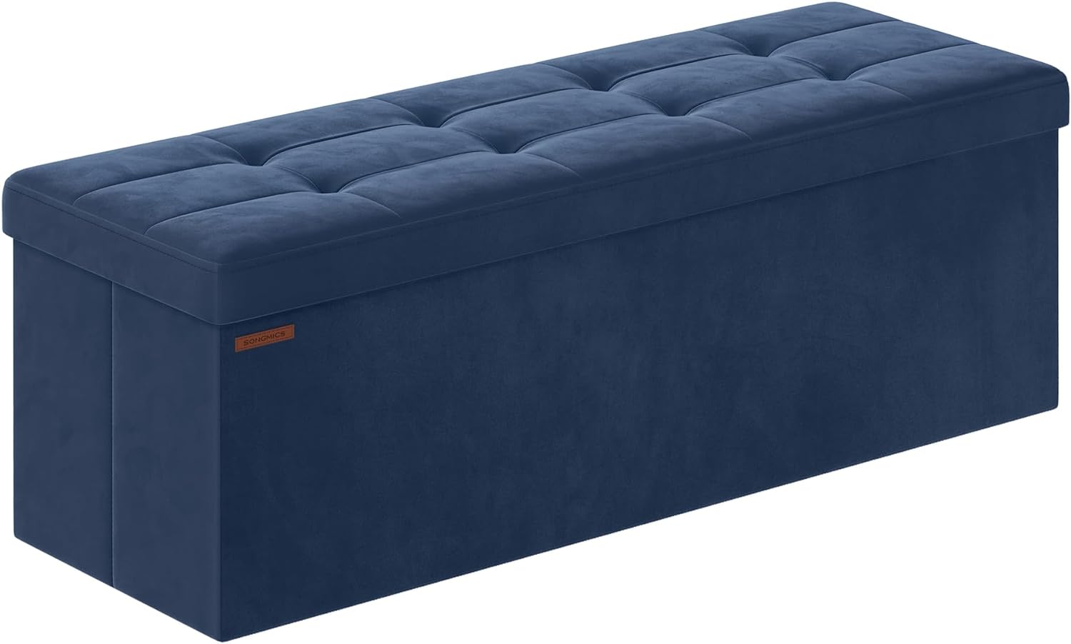 SONGMICS Storage Ottoman, Foldable Velvet Storage Bench, 2 Extra Storage Boxes, 15 x 43 x 15 Inches, 660 lb Load Capacity, for Entryway, Living Room, Bedroom, Midnight Blue ULSF277Q01