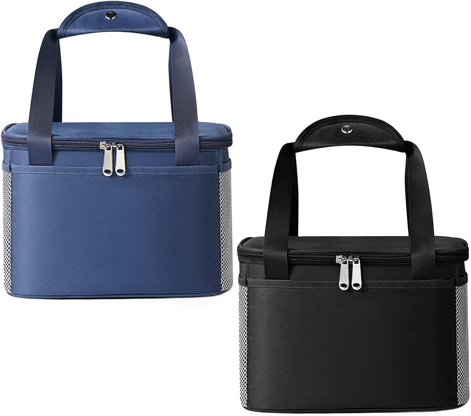 Yansanido 2 Pcs Black and Blue Thickened Reusable Insulated Lunch Bag for Women and Men Travel Picnic and Lunch Box (Small, Black and Blue)