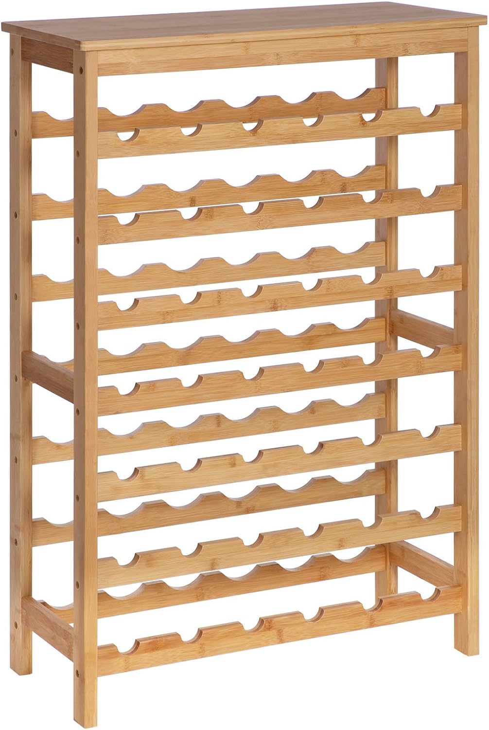 SONGMICS 42-Bottle Wine Rack Free Standing Floor, 7-Tier Display Wine Storage Shelves with Table Top, Bamboo Wobble-Free Bottle Holder for Kitchen Bar Dining Room Living Room, Natural UKWR27NL