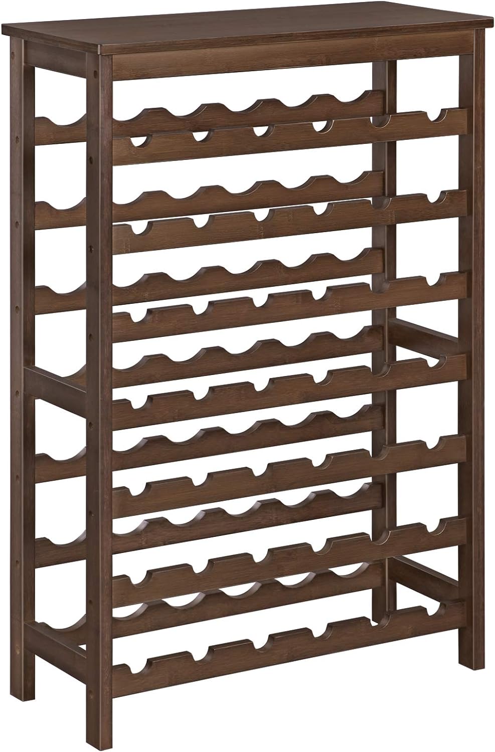 SONGMICS 42-Bottle Wine Rack Free Standing Floor, 7-Tier Display Wine Storage Shelves with Table Top, Bamboo Wobble-Free Bottle Holder for Kitchen Bar Dining Room Living Room, Walnut Color UKWR27WL