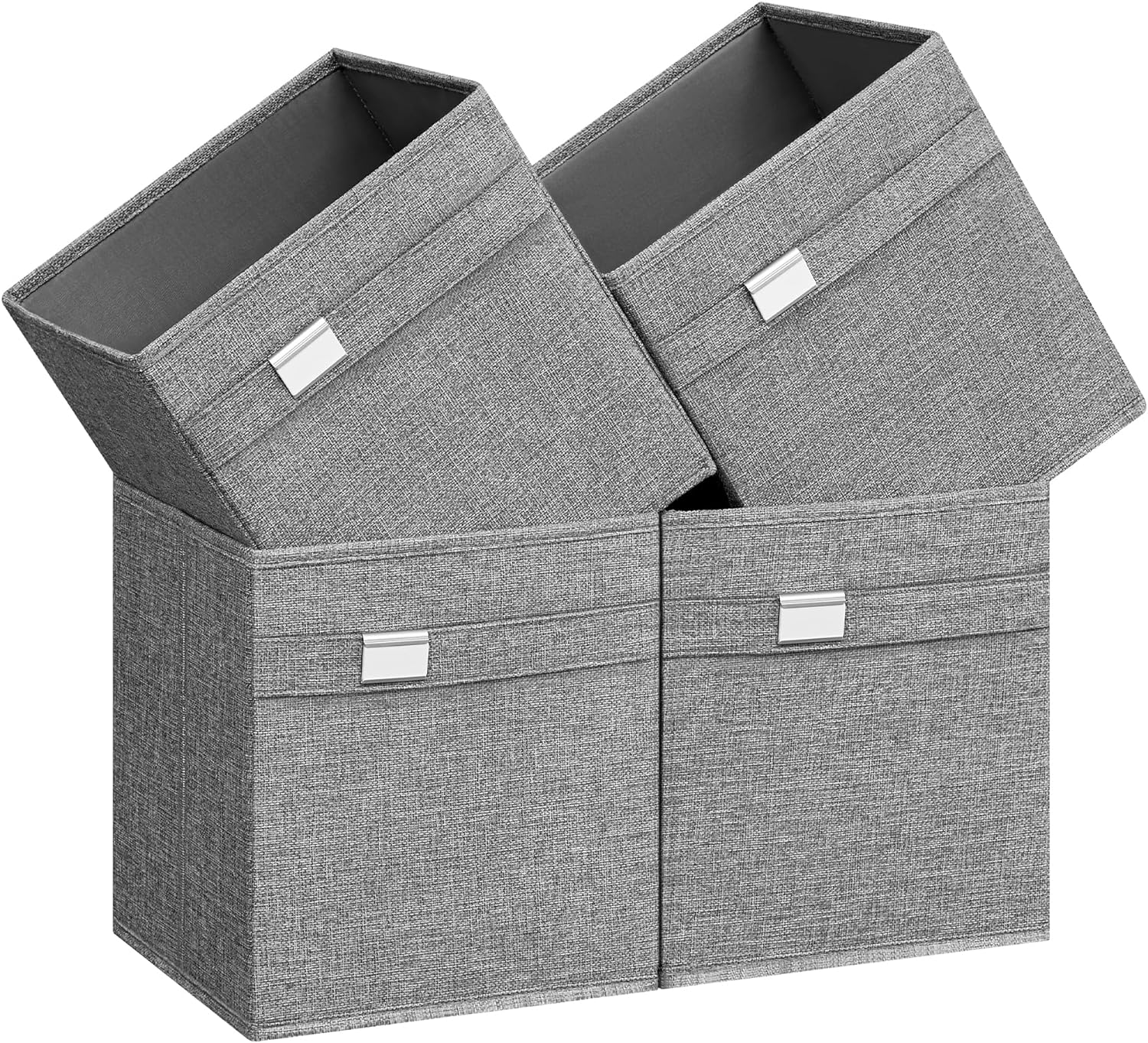 SONGMICS Storage Cubes, Set of 4 Cube Storage Bins, 2 Handles, 10.2 x 10.2 x 11 Inches, Oxford Fabric and Linen-Look Fabric, Washable, Foldable, Metal Label Holders, Dove Gray UROB226G04