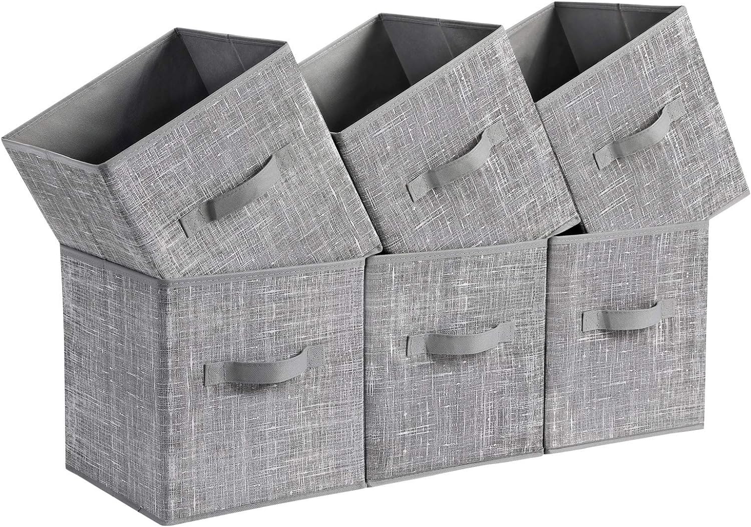 SONGMICS Storage Cubes, 11-Inch Non-Woven Fabric Bins with Double Handles, Set of 6, Closet Organizers for Shelves, Foldable, for Clothes, Cattail Gray UROB26LG