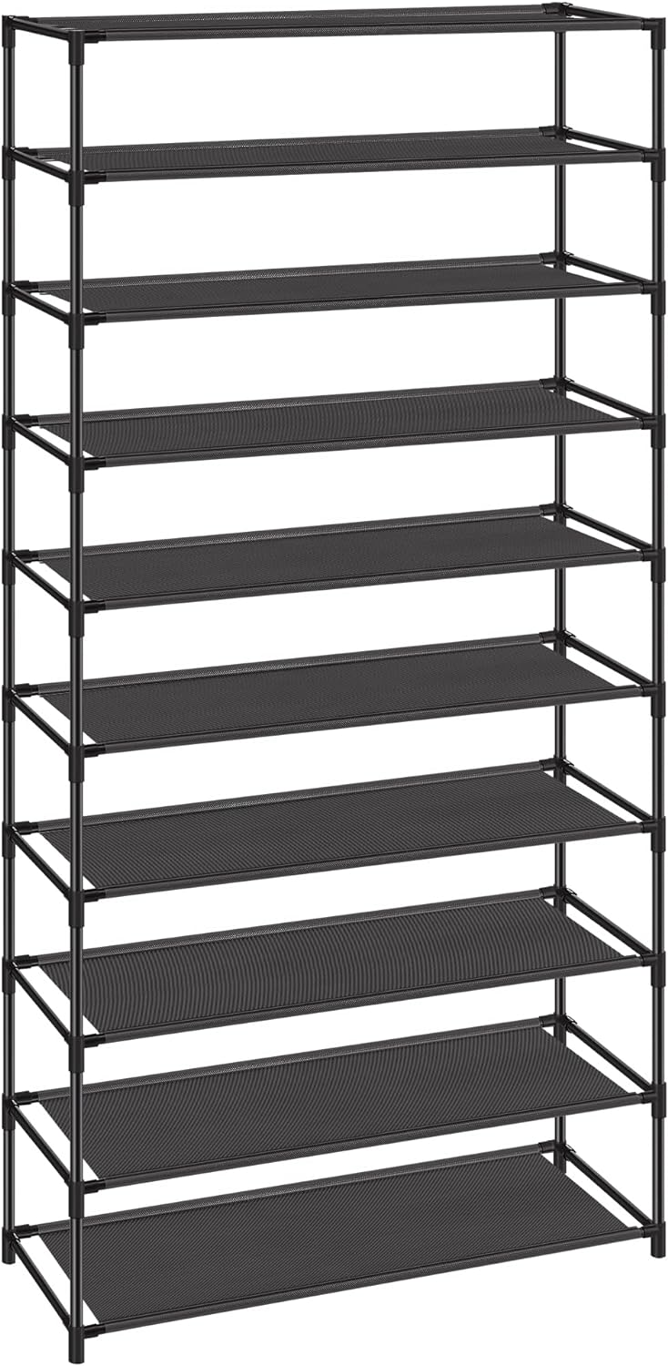 SONGMICS Shoe Rack, 10 Tier Shoe Shelf, Shoe Storage Organizer, Metal Frame, Non-Woven Fabric Shelves, for Entryway, Bedroom, Black ULSR210B02