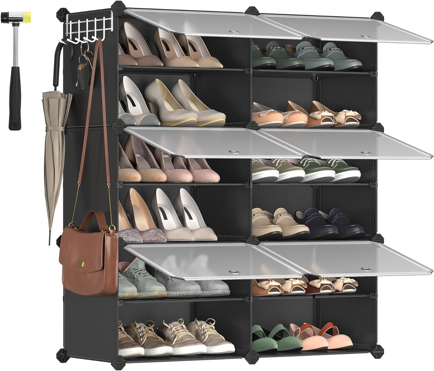 SONGMICS Shoe Rack, 6 Cubes Shoe Organizer with Doors, 24 Pair Plastic Shoe Storage Cabinet, for Bedroom, Entryway, Steel Frame, Plastic Panel, Black ULPC033B01