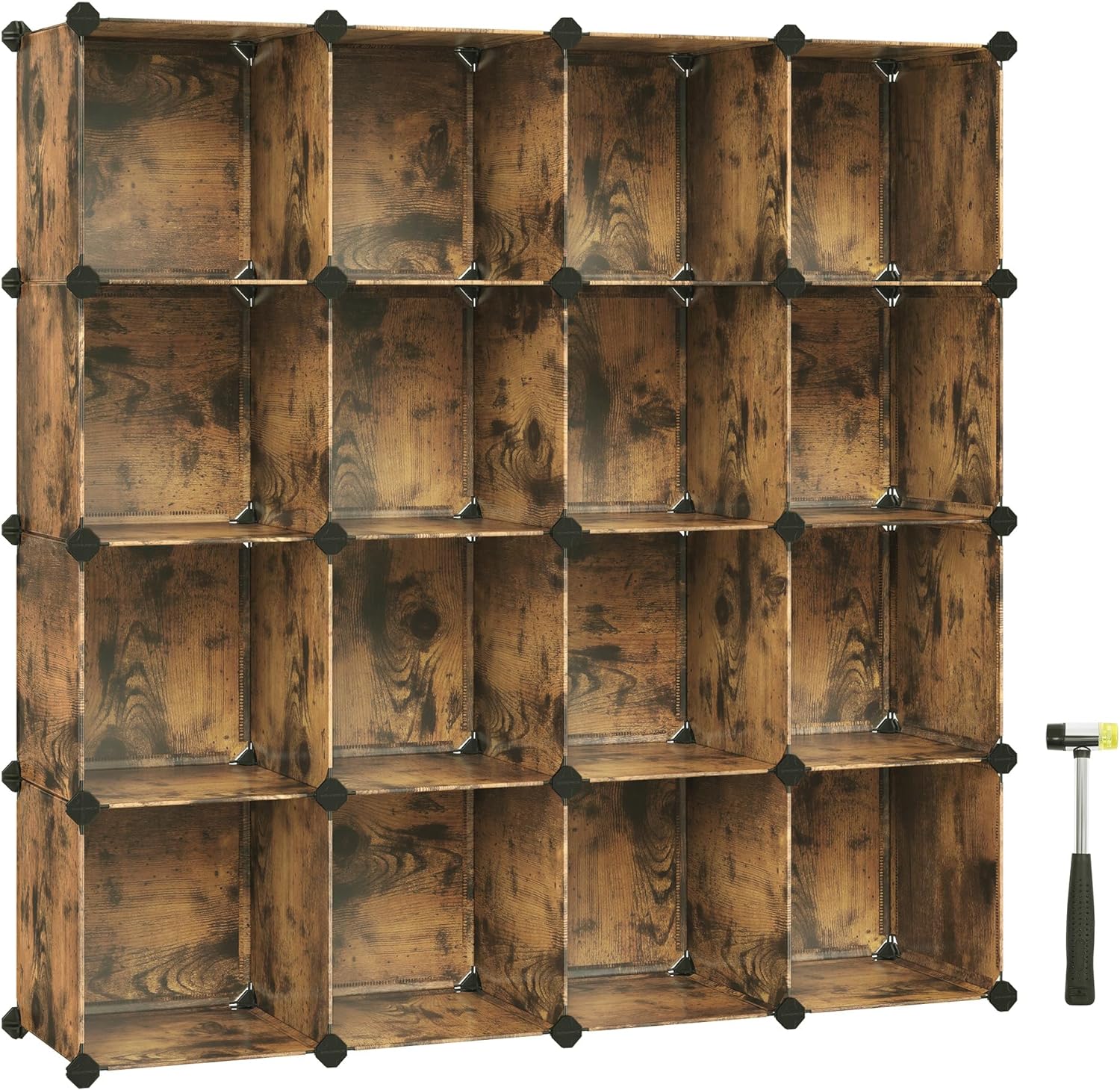 SONGMICS Cube Storage Set of 16 - Book Shelf, Closet Organizers and Storage, Room Organization, Bedroom Living Room, Rustic Brown ULPC442A01