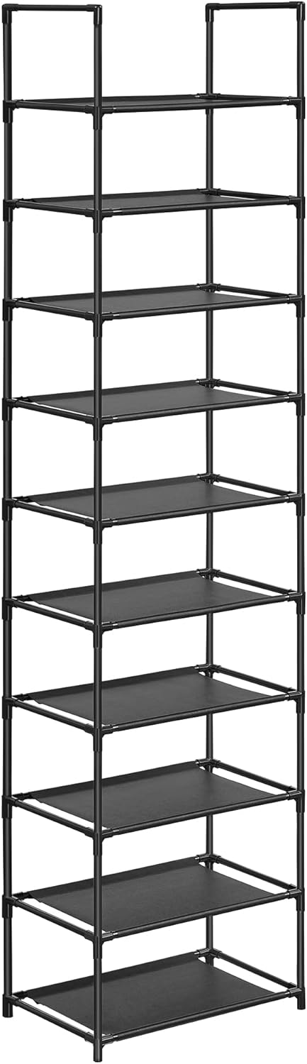 SONGMICS Shoe Rack, 10 Tier Shoe Shelf, Shoe Storage Organizer, Space-Saving, 11 x 17.7 x 68.1 Inches, Metal Frame, Non-Woven Fabric Shelves, for Entryway, Bedroom, Black ULSH010B02