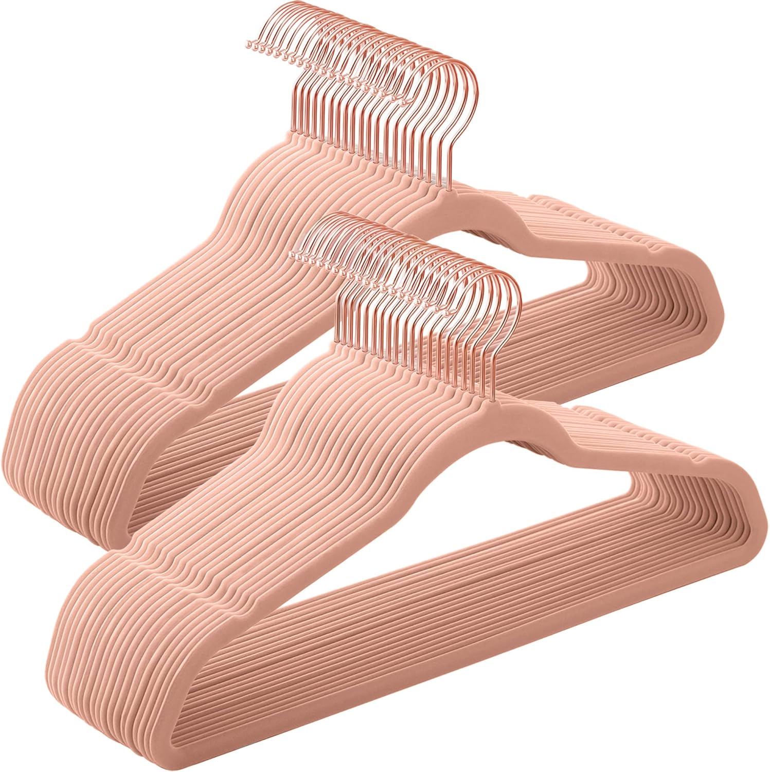 SONGMICS Velvet Hangers 50 Pack, Non-Slip Hangers with Rose Gold-Colored Swivel Hooks, Slim Space-Saving Hangers, Velvet Hangers for Closet, Heavy-Duty Hangers, Pink UCRF026P02