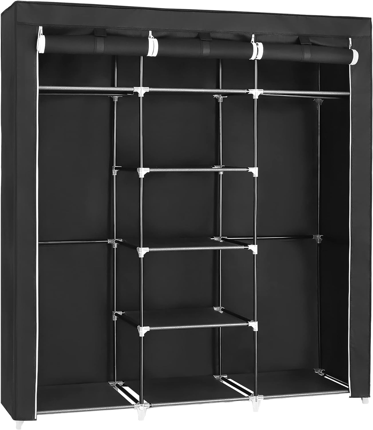 SONGMICS Portable Clothes Closet, Non-Woven Fabric Wardrobe with 2 Hanging Rods, 9 Shelves, Storage Organizer, Black URYG12H