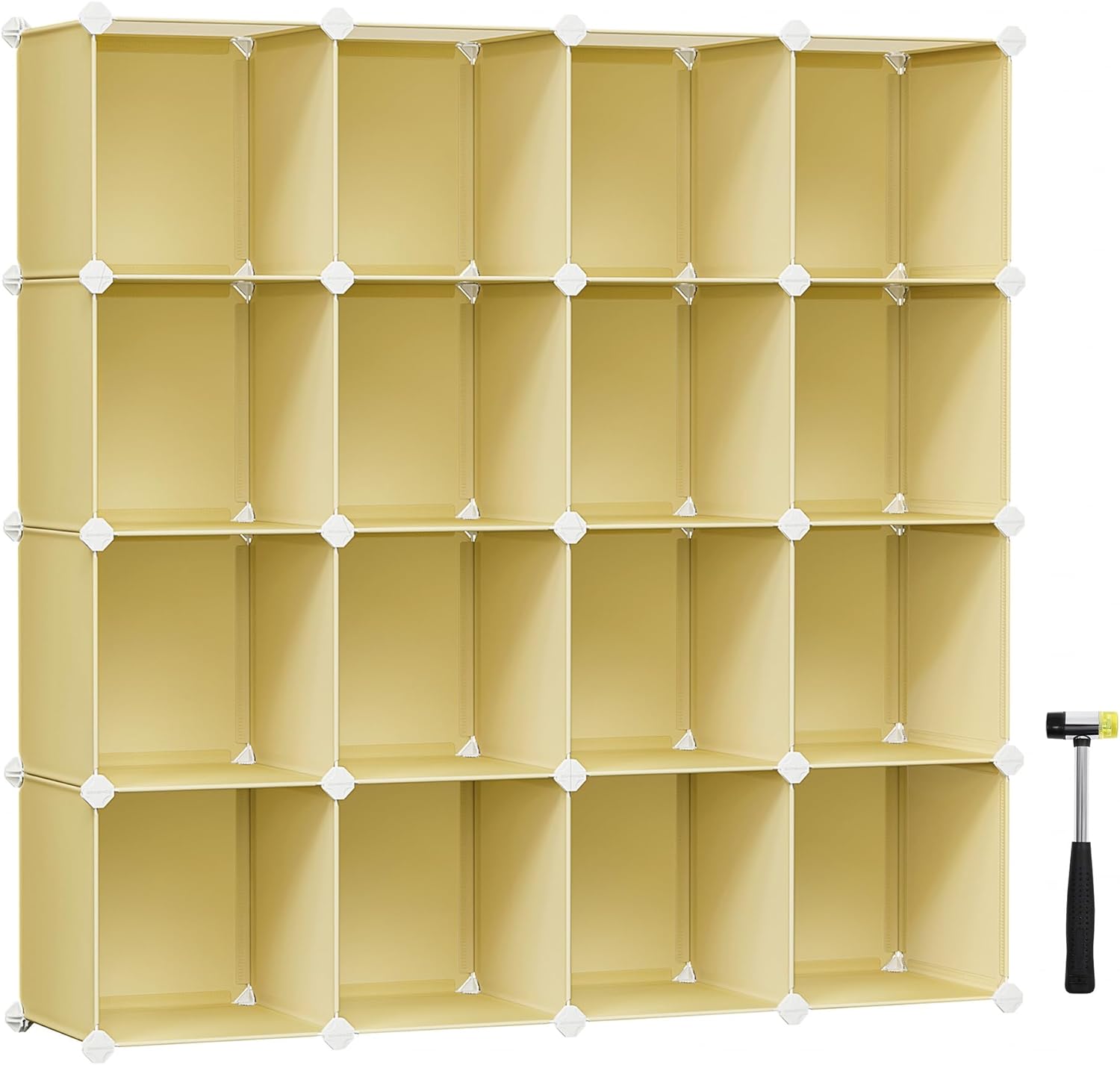 SONGMICS Cube Storage Organizer, Set of 16 Plastic Cubes, Book Shelf, Closet Organizers and Storage, Room Organization, Bedroom Living Room, 12.2 x 48.4 x 48.4 Inches, Goose Yellow ULPC442Y01