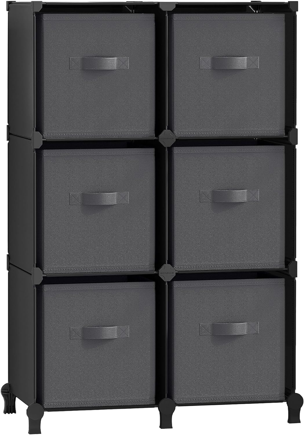 SONGMICS Cube Storage Organizer with Storage Boxes, 6-Cube Organizer, 6 Collapsible Non-Woven Fabric Bins, Customizable, Space-Saving, Bedroom, Living Room, Ink Black and Dove Gray ULPC062B01