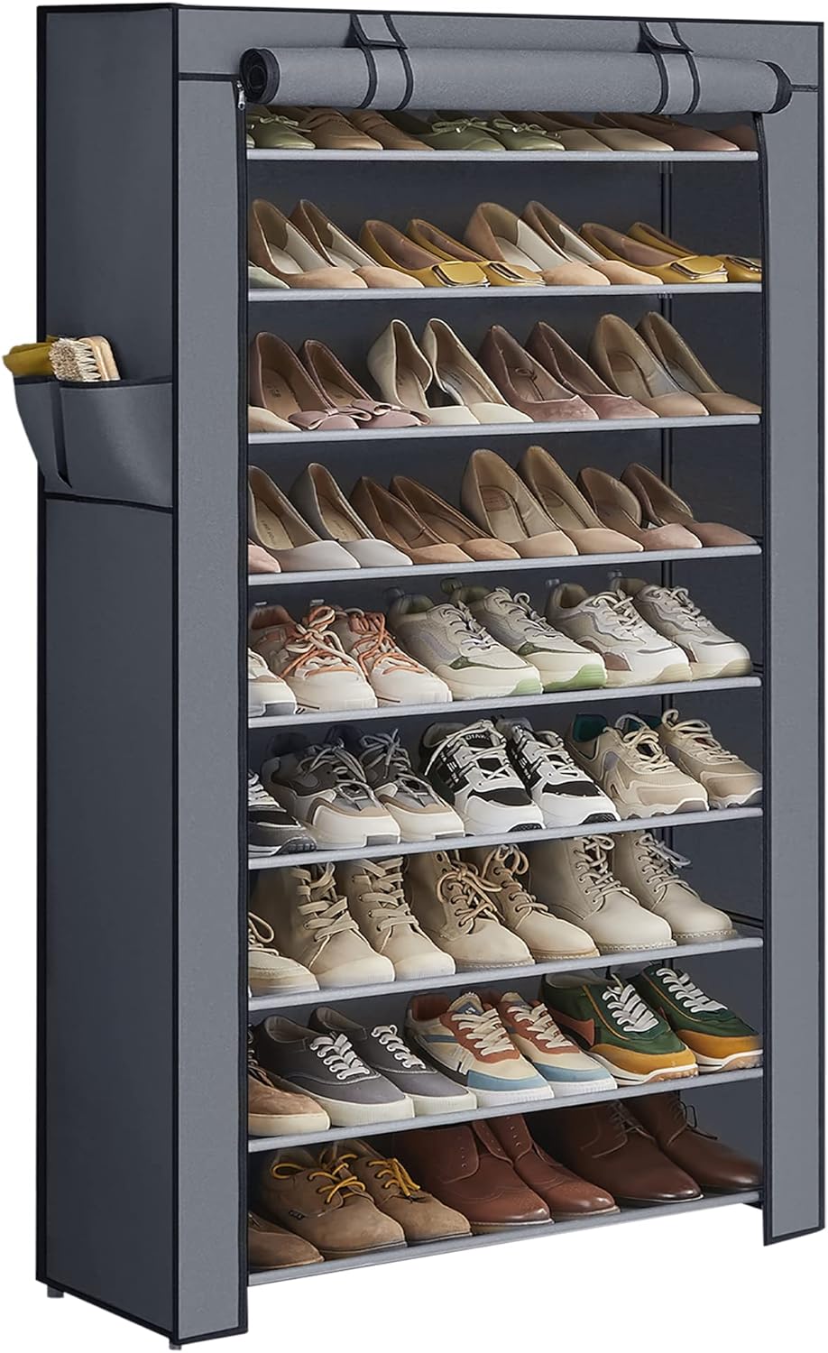 SONGMICS Shoe Rack, 9 Tier Shoe Organizer with Nonwoven Fabric Cover, Shoe Storage Shelf for 40-50 Pairs of Shoes, Entryway, Suitable for Sneakers, High Heels, Flats, and Boots, Grey URXJ36G