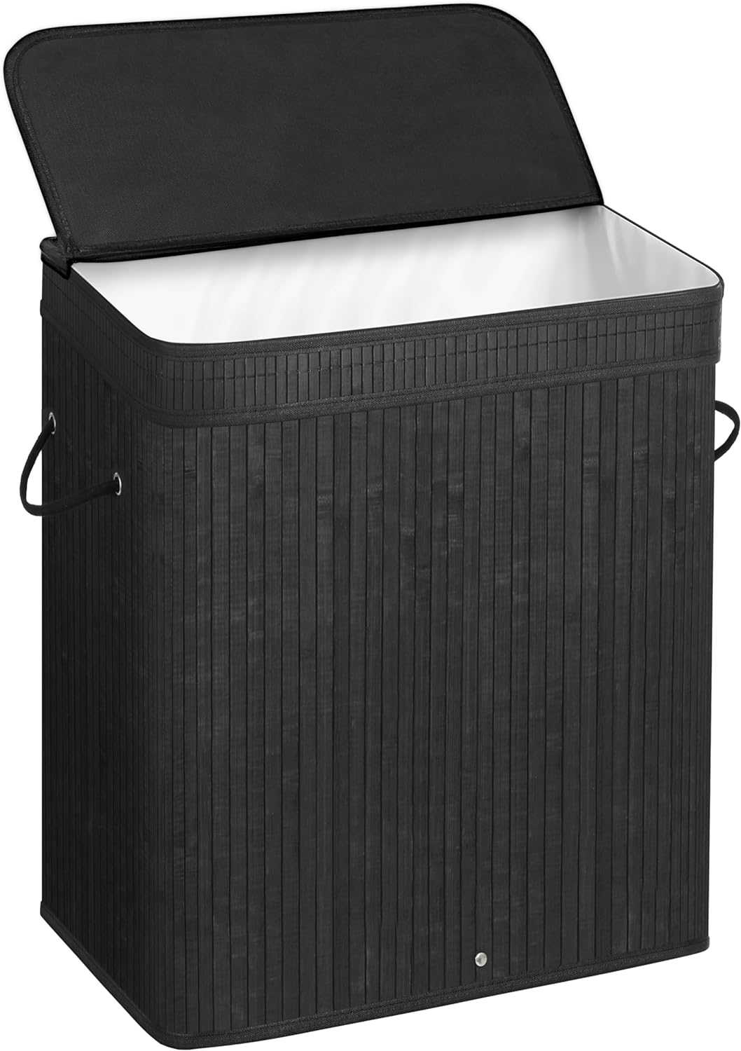 SONGMICS Laundry Hamper with Lid, Bamboo Laundry Basket with Handles, Foldable Storage Basket for Laundry Room, Bedroom, 100L, Black ULCB63H