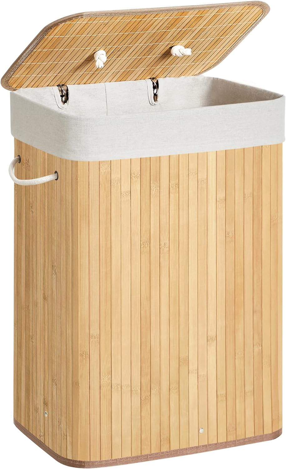 SONGMICS Foldable Laundry Hamper with Lid, 19 Gal. Bamboo Laundry Basket, Rectangular Storage Hamper with 3 Handles, 15.7 x 11.8 x 23.6 Inches, for Laundry Room, Bedroom, Natural ULCB10YV1