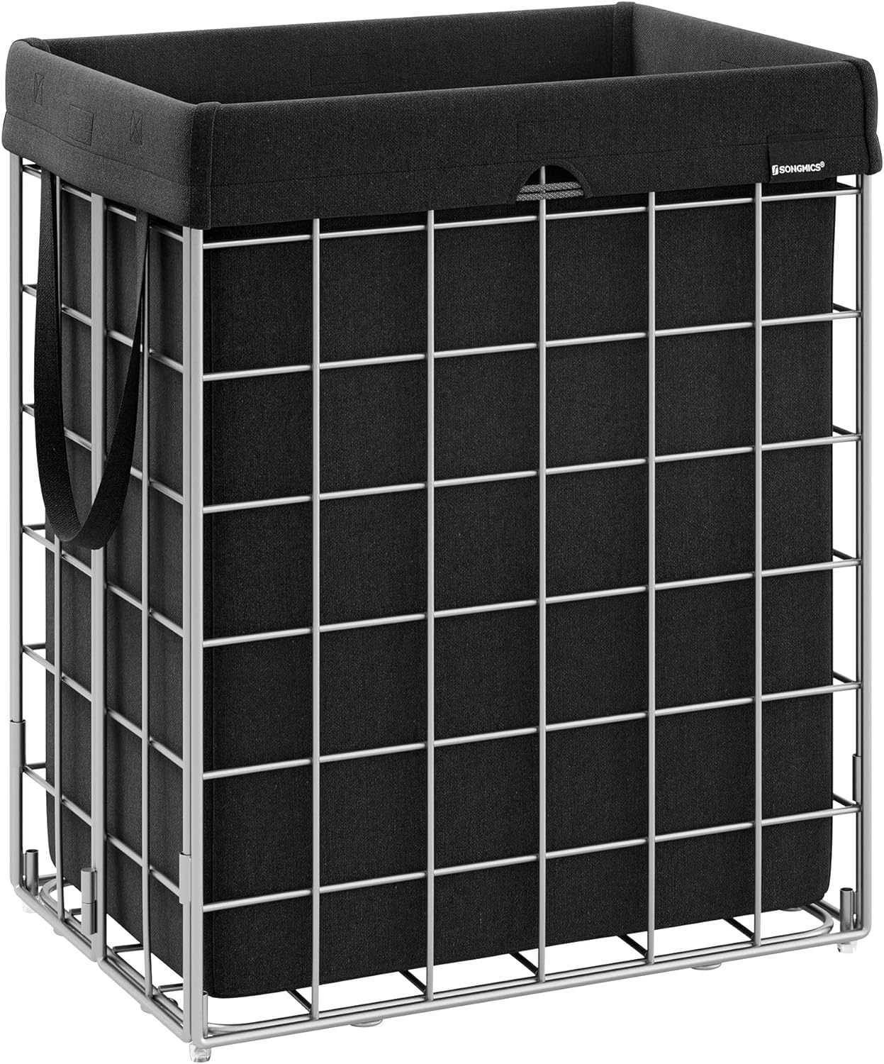 SONGMICS Laundry Hamper, 23.8 Gal (90L) Laundry Basket, Collapsible Clothes Hamper, Removable and Washable Liner, Metal Wire Frame, for Bedroom Bathroom, Silver and Classic Black ULCB190B01