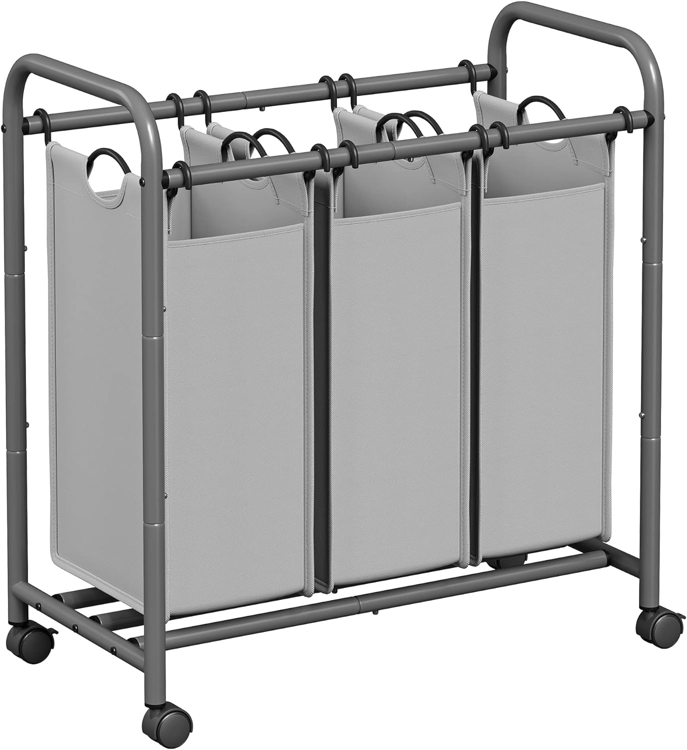 SONGMICS 3-Section Laundry Sorter, Laundry Basket with Wheels, Laundry Hamper with 3 Bags, Laundry Room Organizer, Removable Laundry Bag with Handles, Lockable Wheels, Gray ULSF003GS