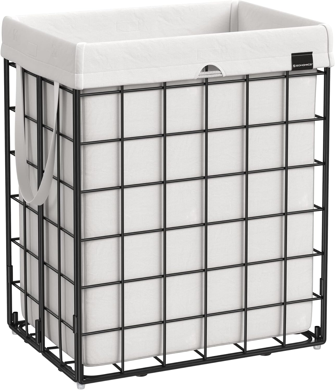 SONGMICS Laundry Hamper, 23.8 Gal (90L) Laundry Basket, Collapsible Clothes Hamper, Removable and Washable Liner, Metal Wire Frame, for Bedroom Bathroom, Black and White ULCB190W01