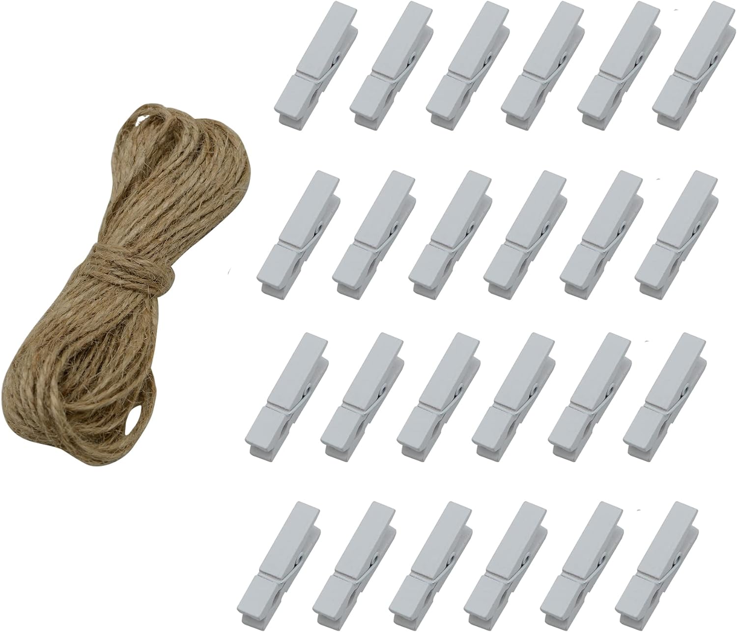 Wooden Clothes Pins, 100pcs 1.3Inch (3.5cm) White Small Wooden Chip Clips with 33 Feet Jute Twine for Bag Clips Clothespin Bag Clothes Pin Heavy Duty Outdoor(White)