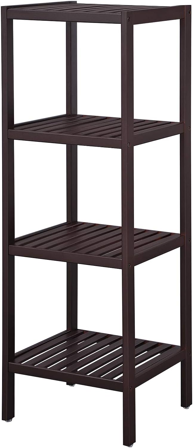 SONGMICS 4-Tier Bamboo Bathroom Shelf, Narrow Shelving Unit, Multifunctional Storage Rack, Corner Rack, for Kitchen, Living Room, Bedroom, Entryway, Bathroom, Brown UBCB54C