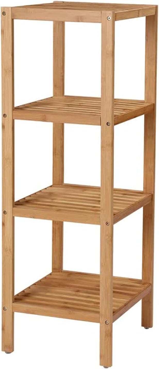 SONGMICS 4-Tier Bamboo Bathroom Shelf, Narrow Shelving Unit, Multifunctional Storage Rack, Corner Rack, for Kitchen, Living Room, Bedroom, Entryway, Bathroom, Natural UBCB54Y