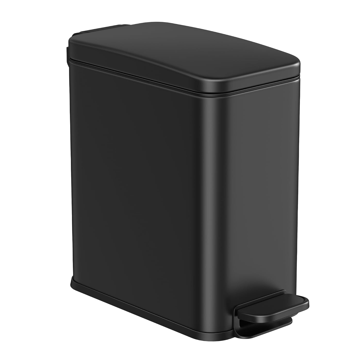 SONGMICS Bathroom Trash Can, 1.3 Gallon Small Trash Bin with Lid, Slim for Small Spaces, Stainless Steel Garbage Can, Soft Close, Black ULTB560B05