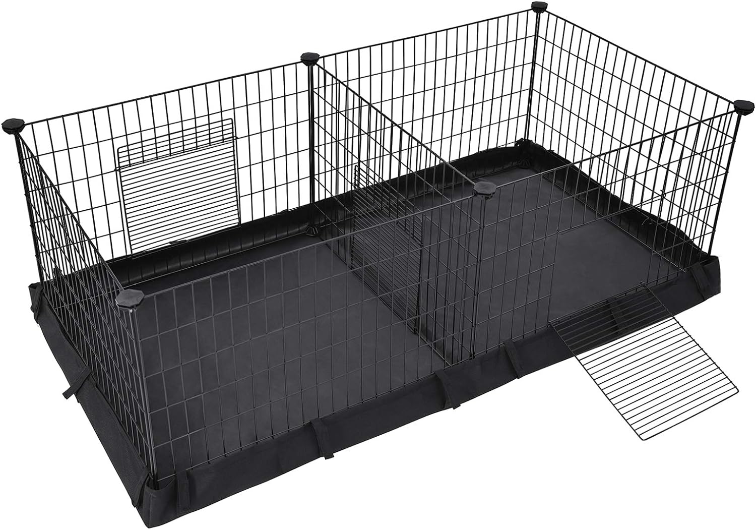 SONGMICS Guinea Pig Cages, Metal Grid Small Animal Playpen with Waterproof Washable Liner, 2 Separate Spaces for Rabbits, Ferrets, Bunnies, Hedgehogs48.4 x 24.8 x 18.1 Inches, Black ULPI07H