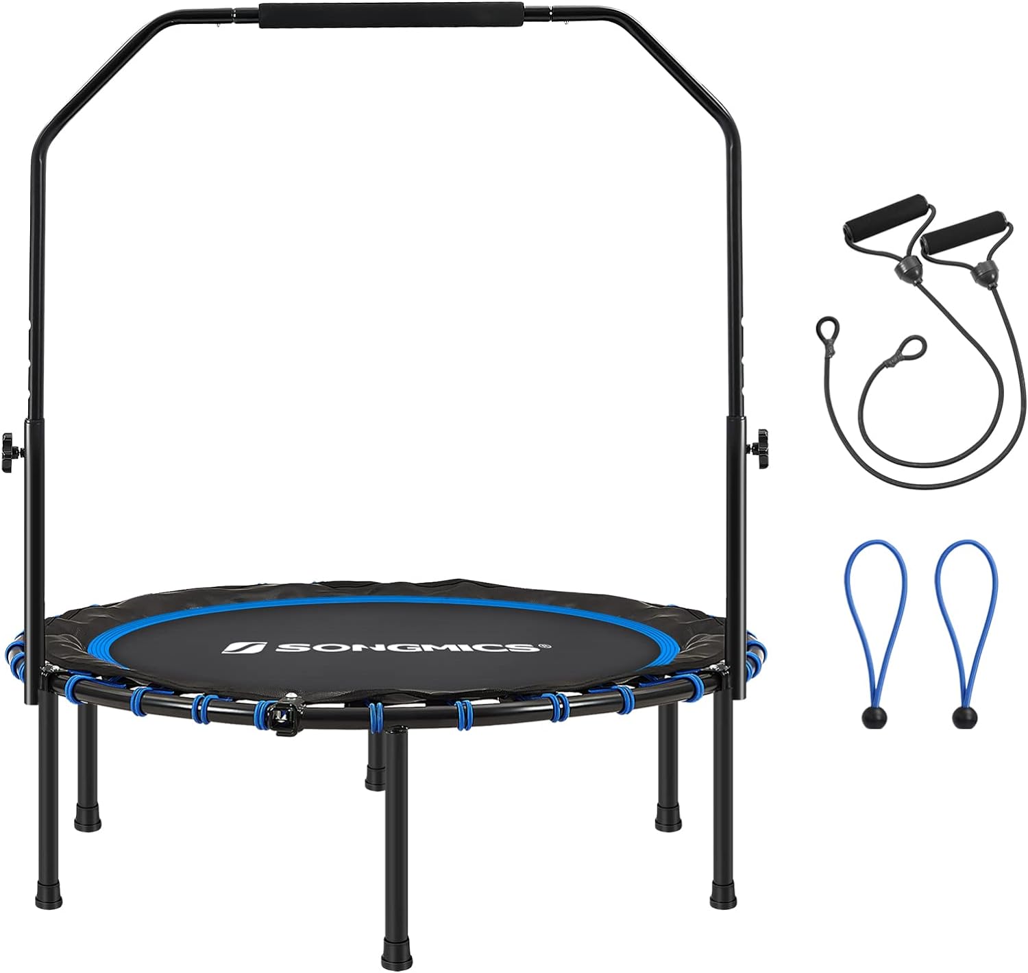 SONGMICS 40 Inches Mini Fitness Trampoline, Fitness Rebounder with Adjustable Handrail, Foldable Trampoline for At-Home Workout, Max. Load 264.6 lb