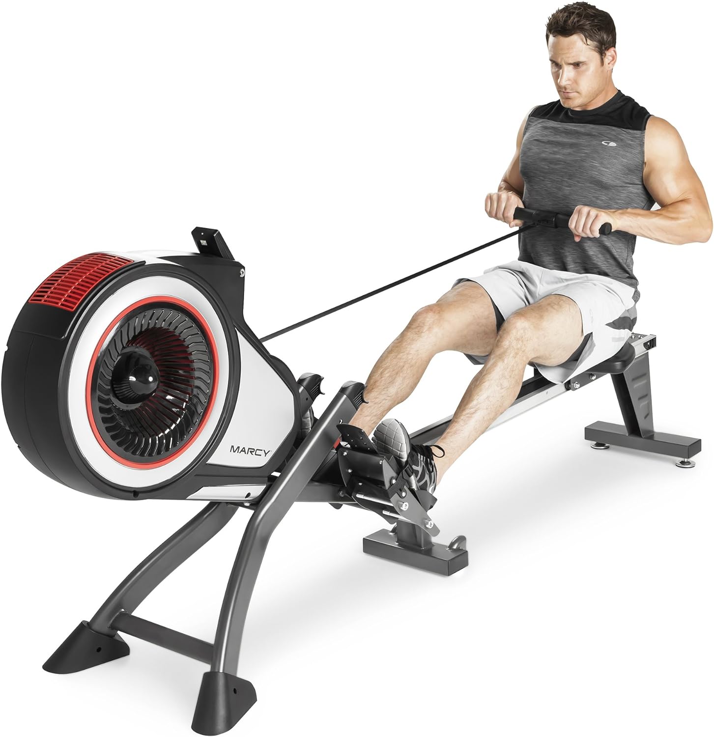 Marcy Foldable Turbine Rowing Machine Rower with 8 Resistance Setting and Transport Wheels NS-6050RE, Gray