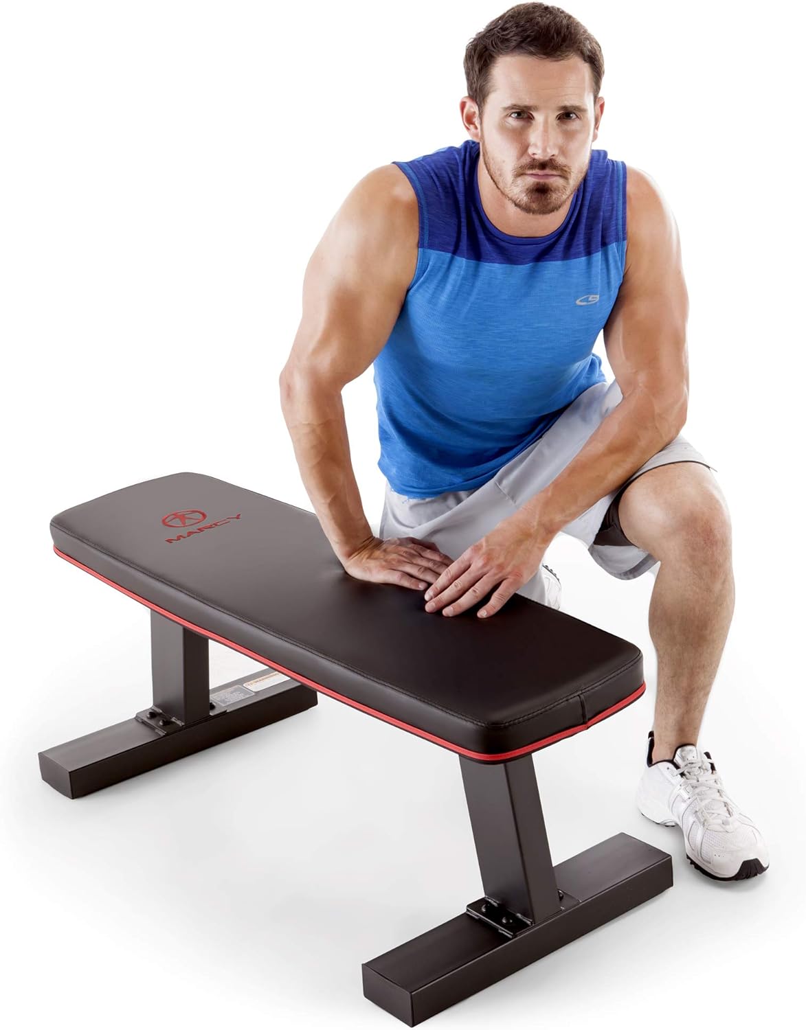 Marcy Deluxe Versatile Flat Bench Workout Utility Bench with Steel Frame SB-10510, Black, 19.00 x 17.00 x 44.00 inches