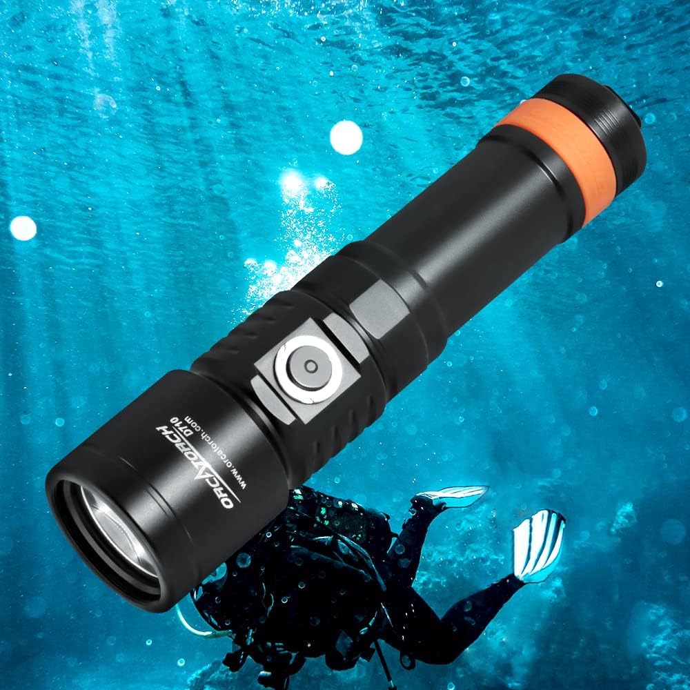 ORCATORCH D710 Scuba Diving Light, 3000 Lumens Super Bright Underwater Flashlight with 6 Degrees Narrow Beam, IP68 Waterproof Night Dive Torch 150 Meters Submersible Light