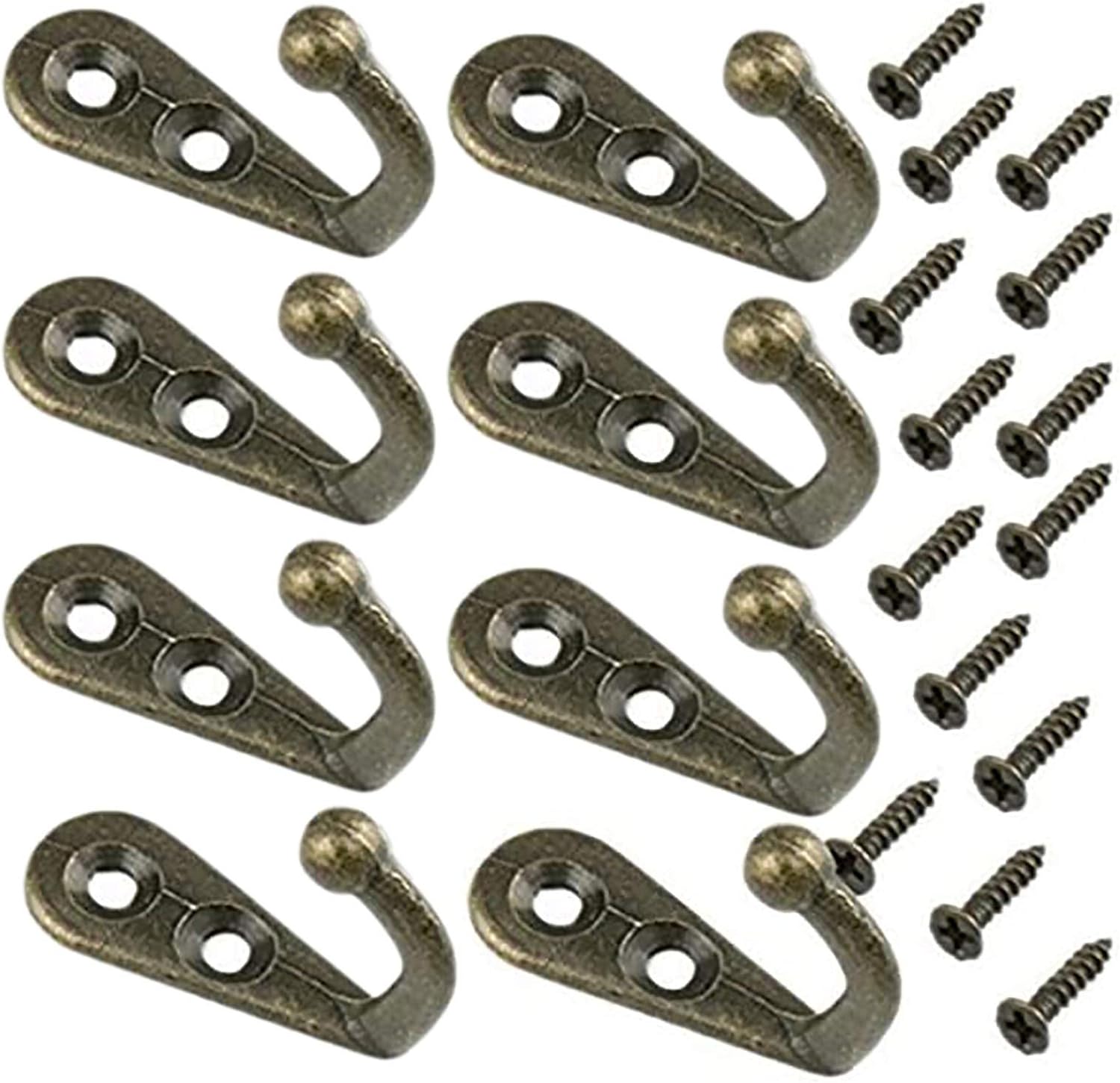 Yansanido Pack of 24 Mini Bronze Tone Vintage Style Double Hole Metal Single Hook Hangers Door Hook Hanging with 48 Screws