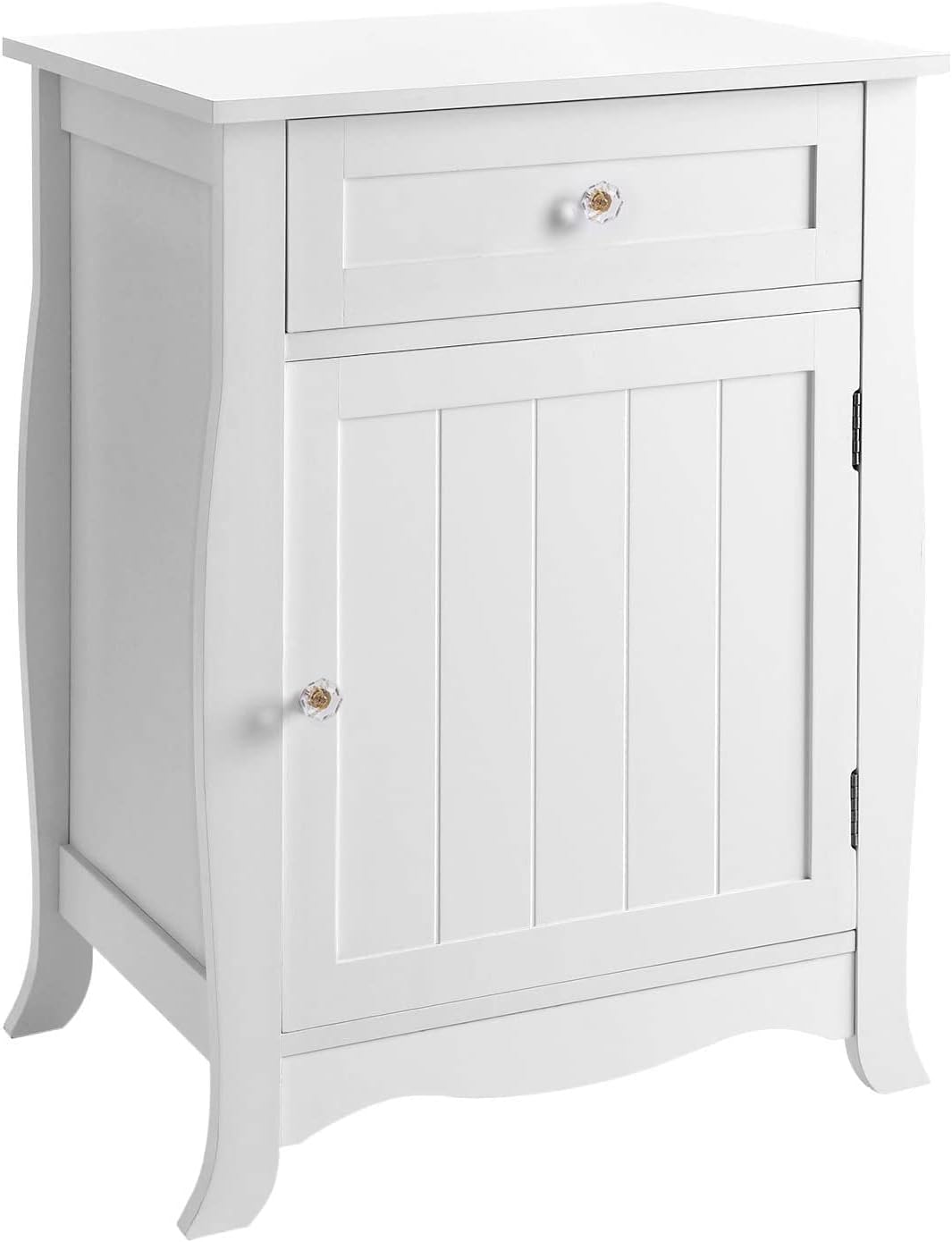 SONGMICS White Night Stand, Bathroom Floor Cabinet, End Table with Drawer, Wooden Bedside Table, Multifunctional Storage Organizer with Large Capacity, Easy to Assemble ULET02WT