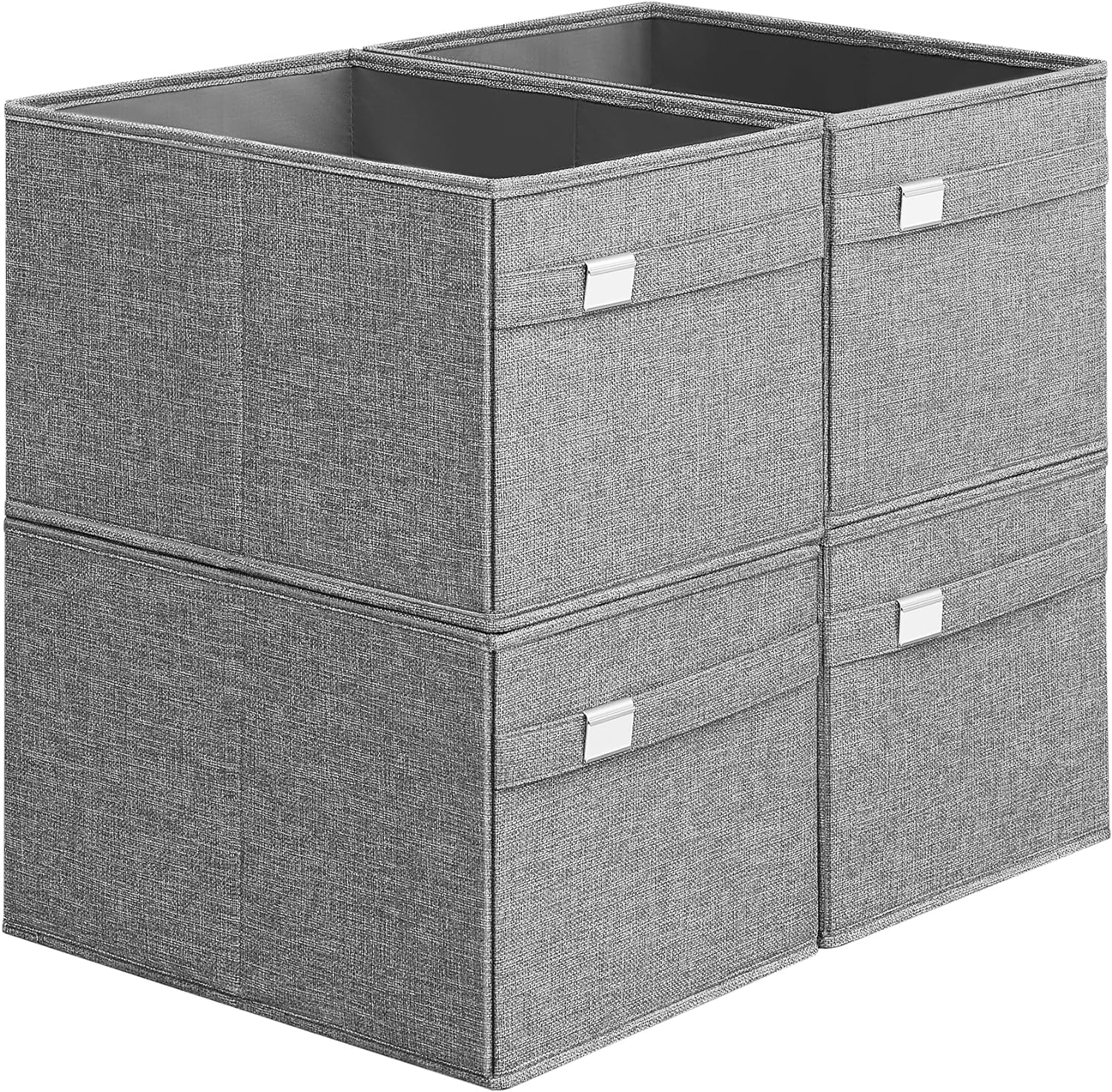 SONGMICS Storage Baskets, Set of 4 Storage Bins, 2 Handles, 15.7 x 11.8 x 9.8 Inches, Oxford Fabric and Linen-Look Fabric, Washable, Foldable, Metal Label Holders, Dove Gray UROB240G04