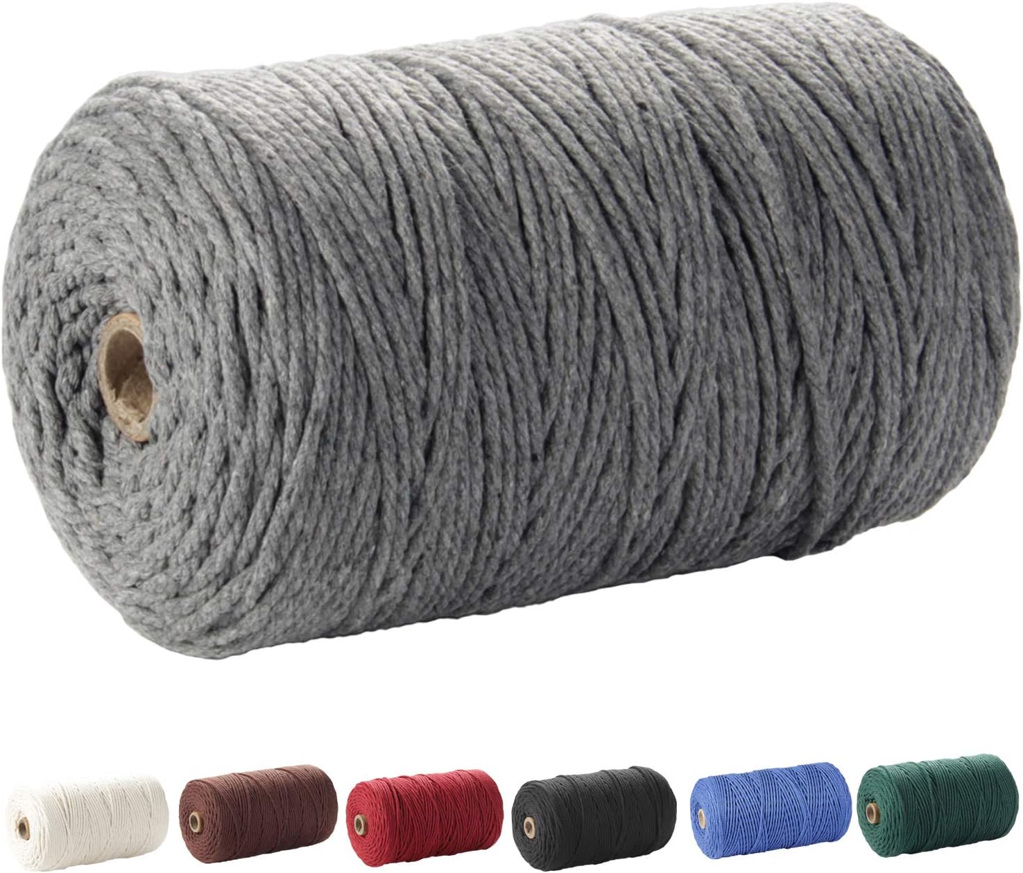 Macrame Cord, ZOUTOG 3mm x 220 yd (About 200m) 100% Natural Cotton Soft Unstained Rope for Handmade Plant Hanger Wall Hanging Craft Making, Gray