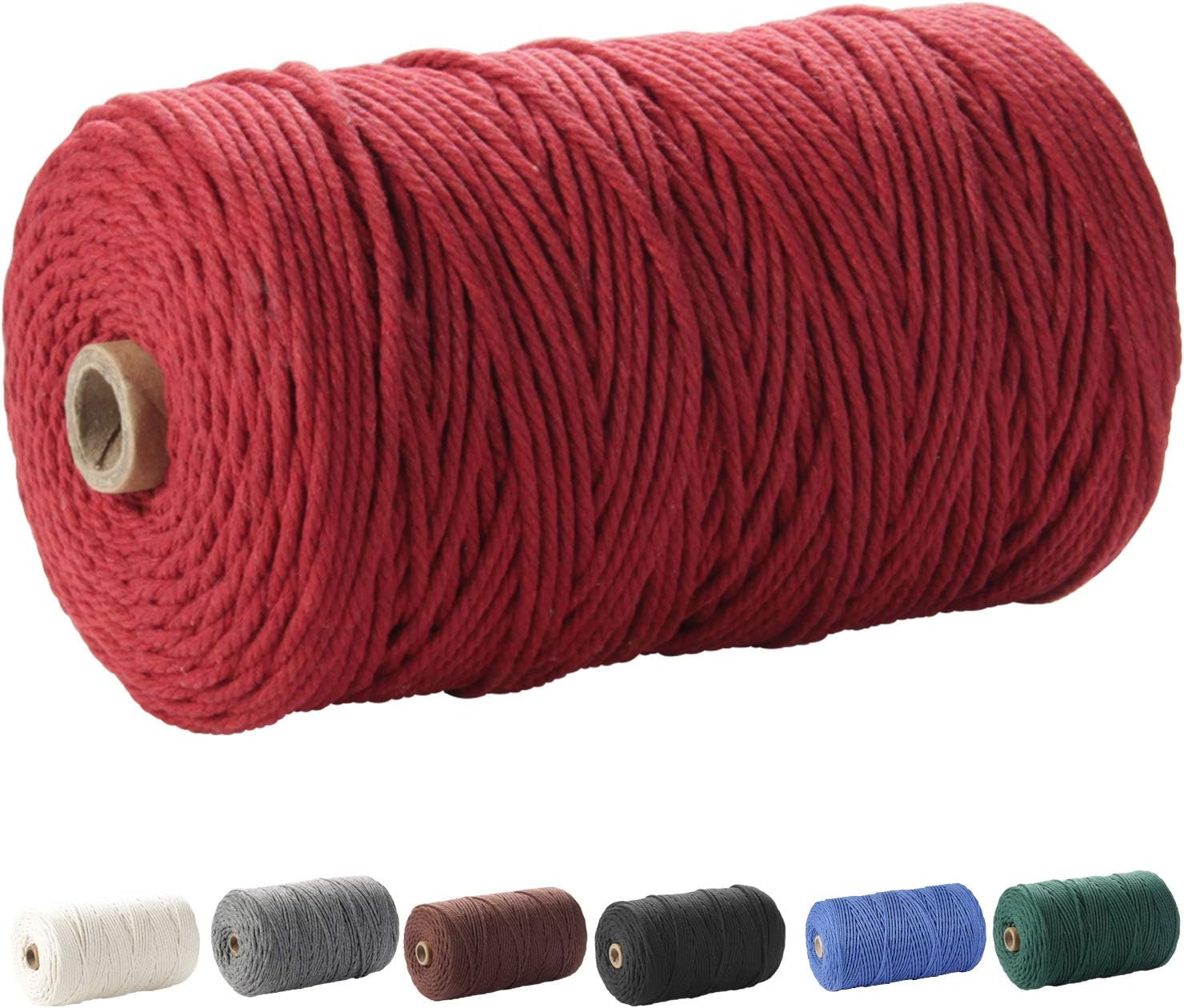 Macrame Cord, ZOUTOG 3mm x 220 yd (About 200m) 100% Natural Cotton Soft Unstained Rope for Handmade Plant Hanger Wall Hanging Craft Making, Wine Red