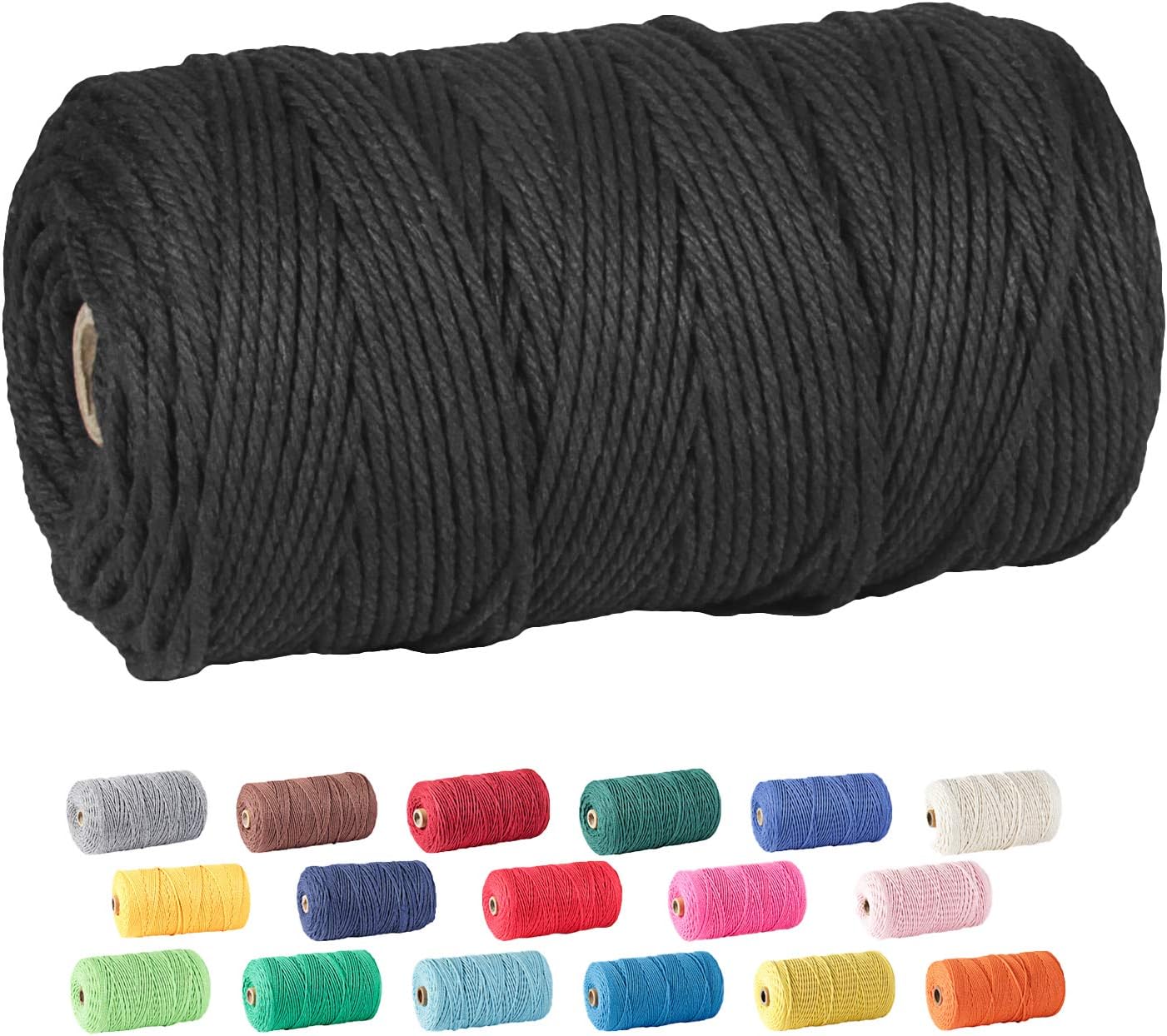 Macrame Cord, ZOUTOG 2mm x 328 yd (About 300m) 100% Natural Cotton Soft Unstained Rope for Handmade Plant Hanger Wall Hanging Craft Making, Black