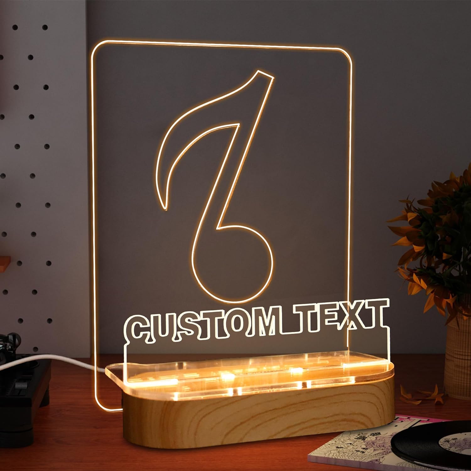 YuanDian Light up Personalised Vinyl Record Stand, Now Playing Customize Record Stand, Wooden Acrylic Holder for Vinyl Album Display Storage, Vinyl Record LED Display Storage Collection Holder