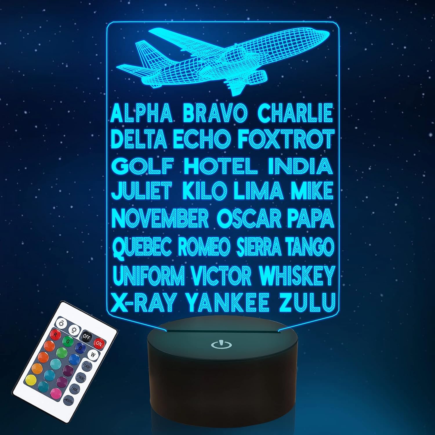 Airplane Decor, Pilot Code Phonetic Alphabet Night Light, Airplane 3D Illusion Lamp, 16 Color Changing Touch Control Lamp with USB Cable Christmas Birthday Gifts for Kids Boys