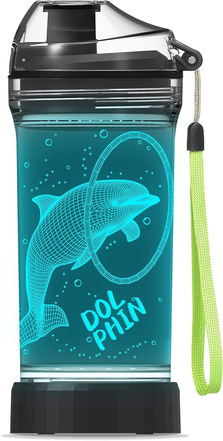 Dolphin Gifts, Light Up Kids Water Bottle with 3D Ocean Animal Porpoise Design- 14 OZ Tritan BPA Free Eco-Friendly - Cool Drinking Cups Gift for School Kids Boy Girl Child Women Christmas Holiday