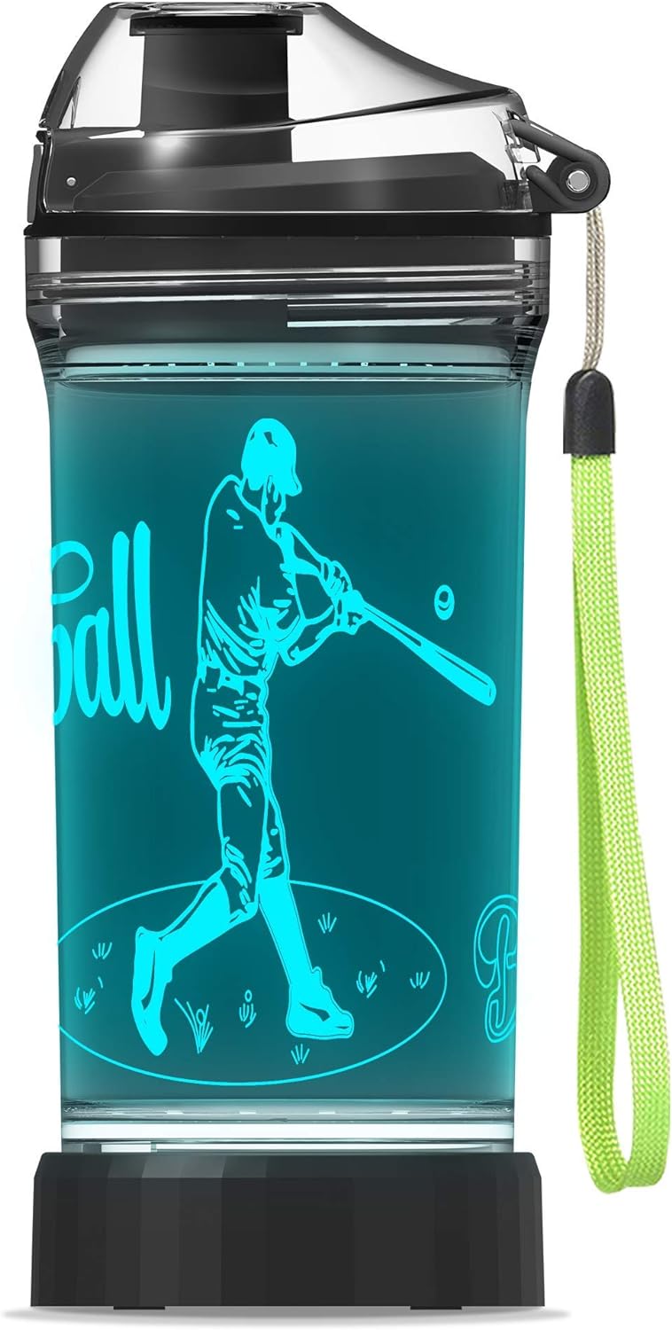 YuanDian Baseball Gifts, Light Up Kids Water Bottle with 3D Baseball Design- 14 OZ Tritan BPA Free Eco-Friendly - Cool Sports Cups Gift for School Kids Boy Girl Child Christmas Holiday