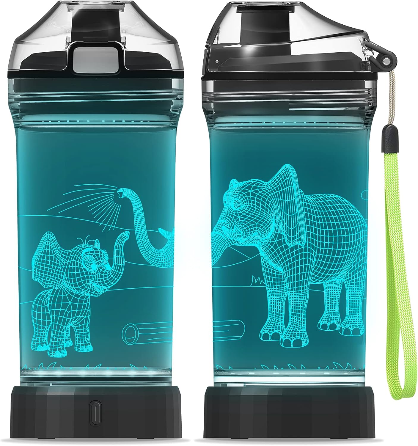 YuanDian Elephant Gift, Light Up Kids Animal Water Bottle - 14 OZ 400ml Tritan BPA Free Eco Friendly - Cool Drink Bottles Gift for School Kids Boy Girl Child Men