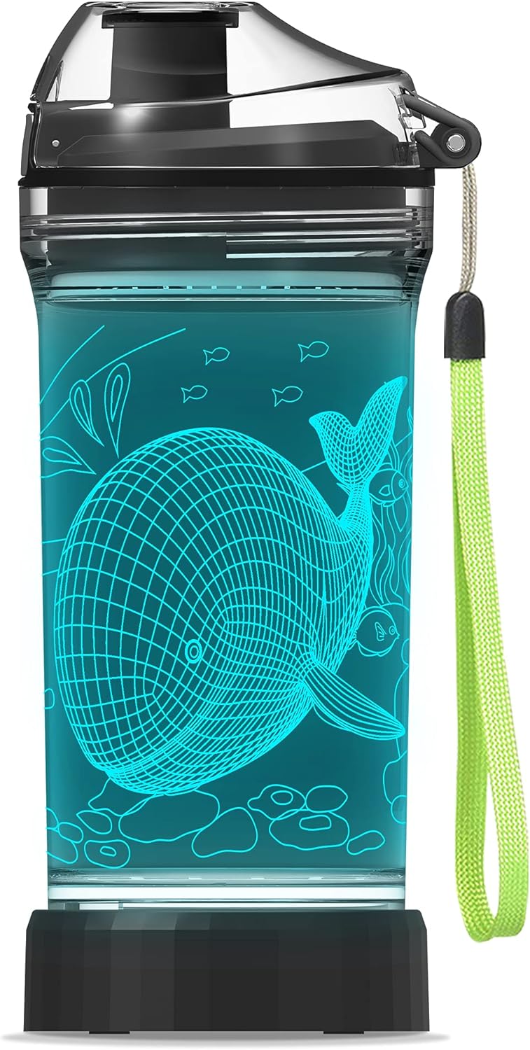 YuanDian Whale Gifts, Light Up Kids Water Bottle with 3D Ocean Wale Design- 14 OZ Tritan BPA Free Eco-Friendly - Cool Drinking Cups Gift for School Kids Boy Girl Child