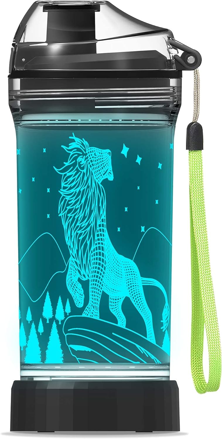 YuanDian Lion Gifts for Kids, Light Up Animal Water Bottle,14 OZ Tritan BPA Free Eco-Friendly - Cool Drink Bottles Gift for School Kids Boy Girl Child