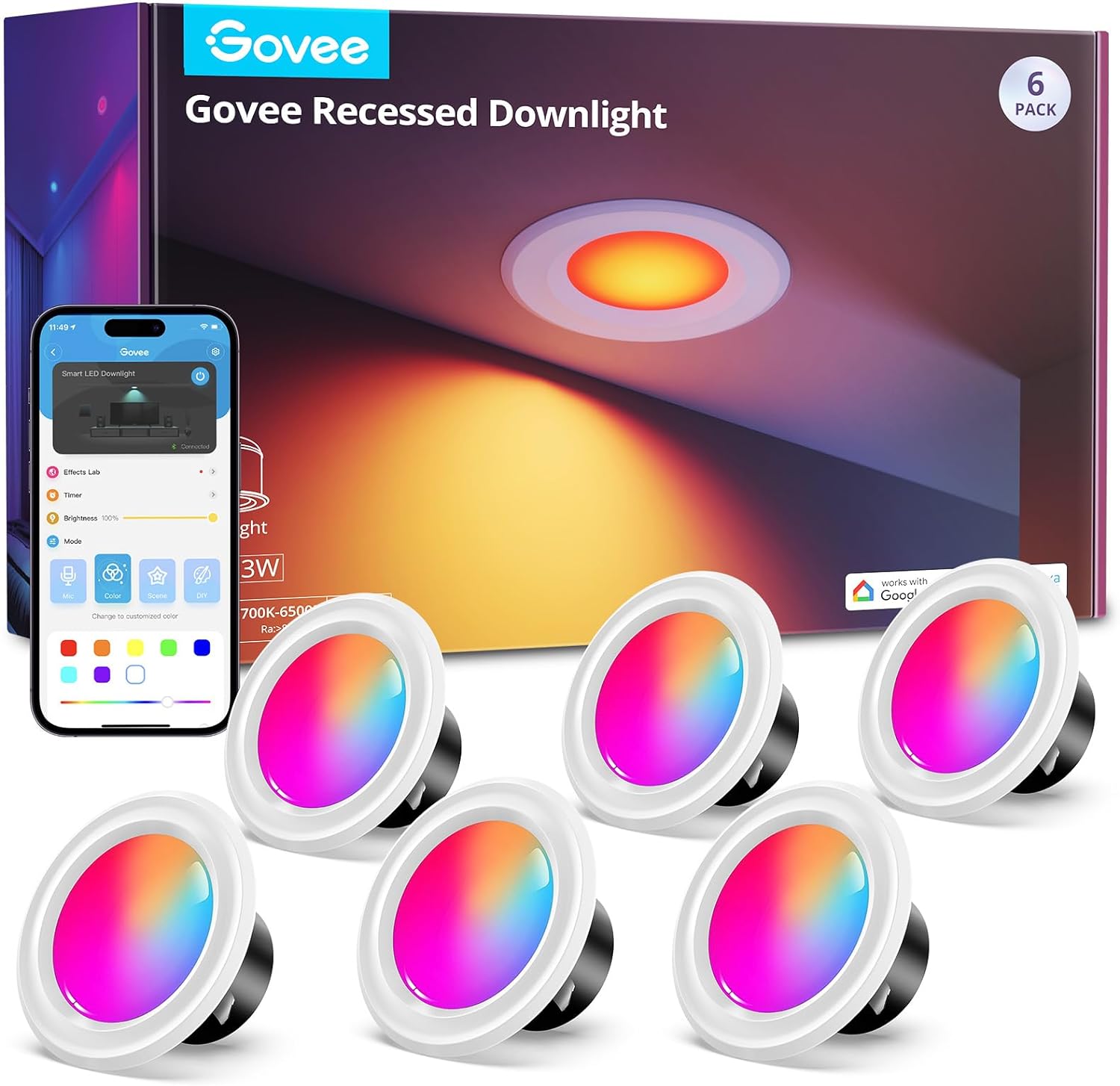 Govee Smart Retrofit Recessed Lighting 4 Inches 6 Pack